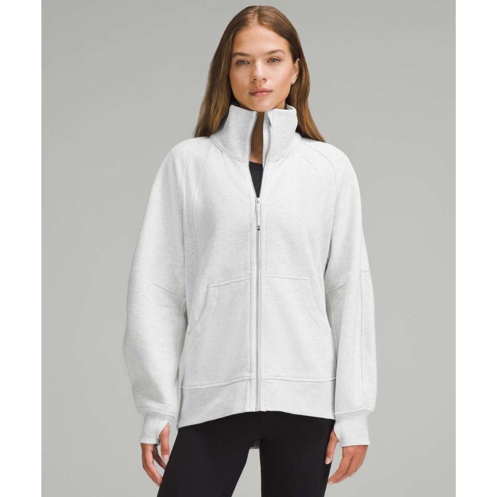 SCUBA OVERSIZED FUNNEL NECK FULL ZIP, Color: HEATHERED CORE ULTRA LIGHT GREY, Size: XS/S, Style: LW31J3S
