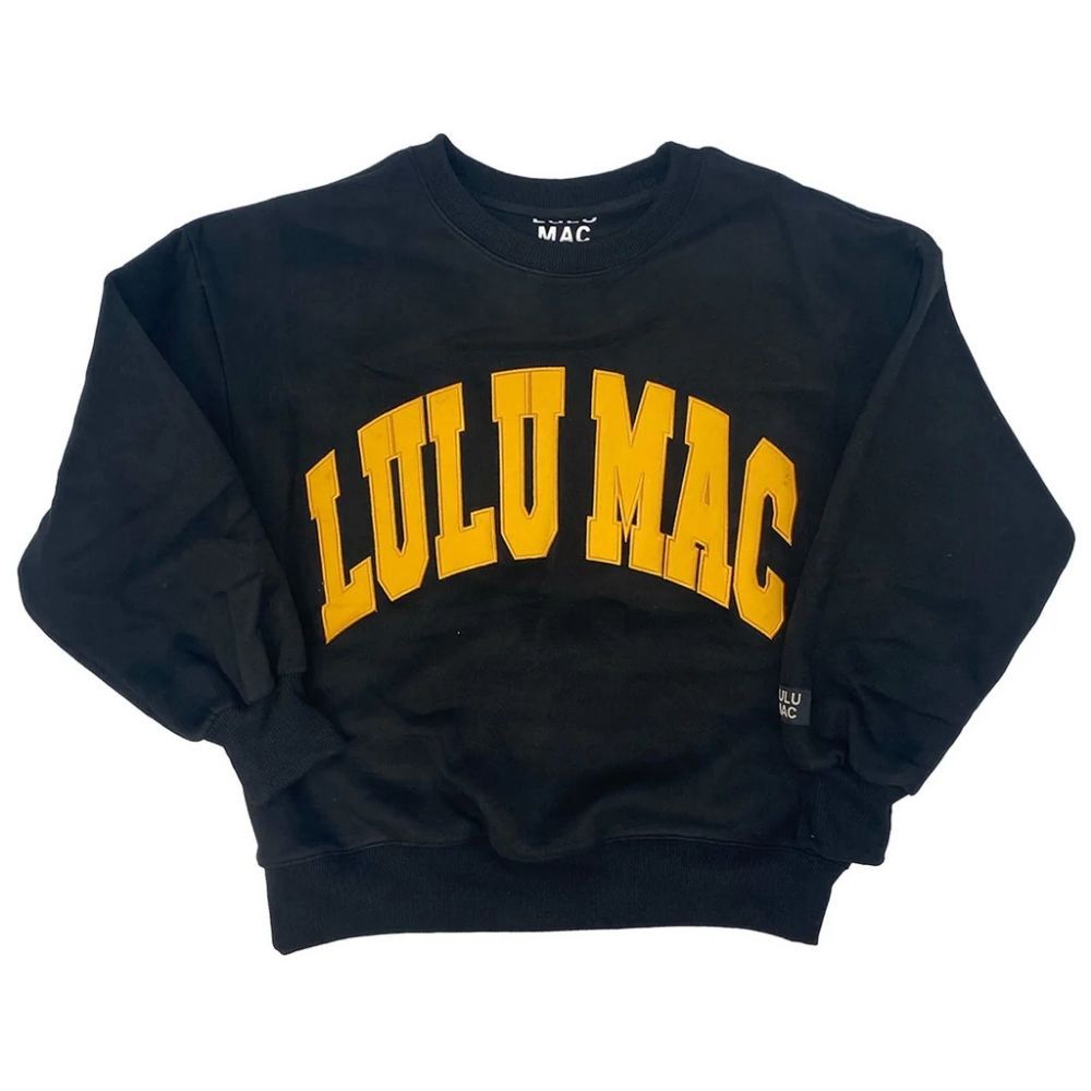 LULU MAC STIITCH SWEATSHIRT, Color: BLACK/GOLD, Size: X SMALL, Style: LM-SW-1001