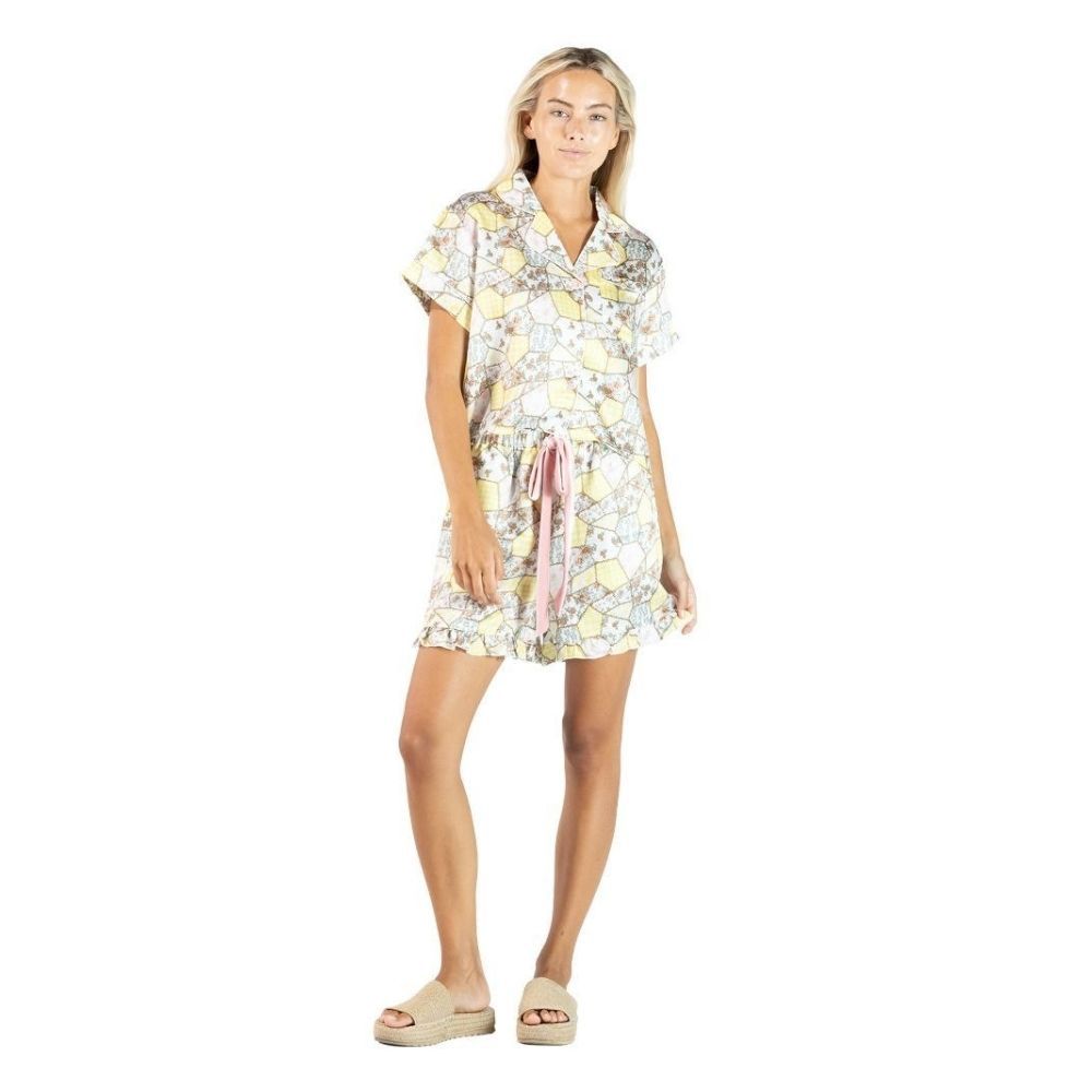 W SILKY PJ SHORT SET, Color: YELLOW PATCHWORK, Size: X SMALL