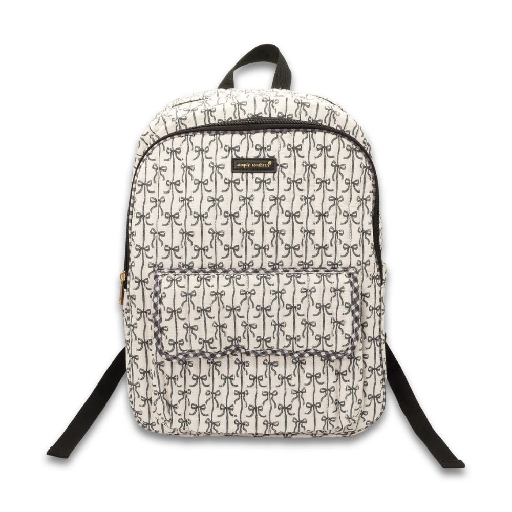 QUILTED BACKPACK, Color: BLACK/WHITE BOW