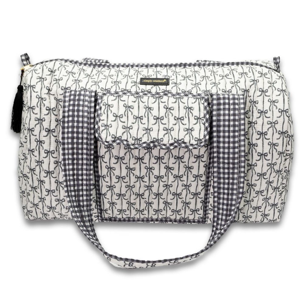QUILTED DUFFLE BAG, Color: BLACK/WHITE BOW
