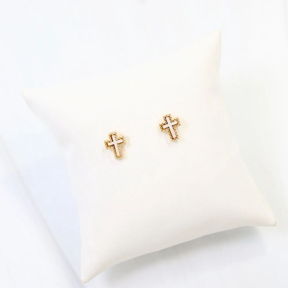 MIDLAND CROSS STUD EARRING, Color: GOLD/ MOTHER OF PEARL, Style: E40579