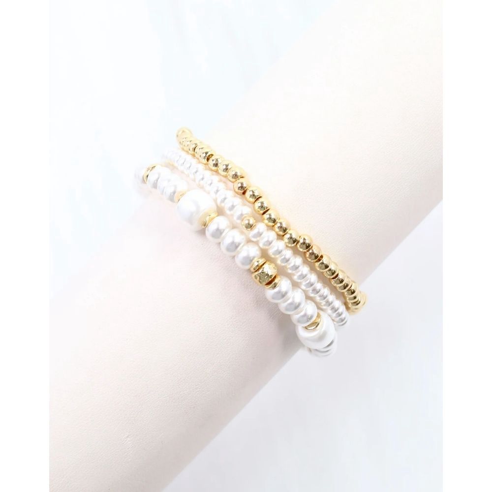 DEVIN BEADED STRETCH BRACELET SET, Color: PEARL, Style: B36769