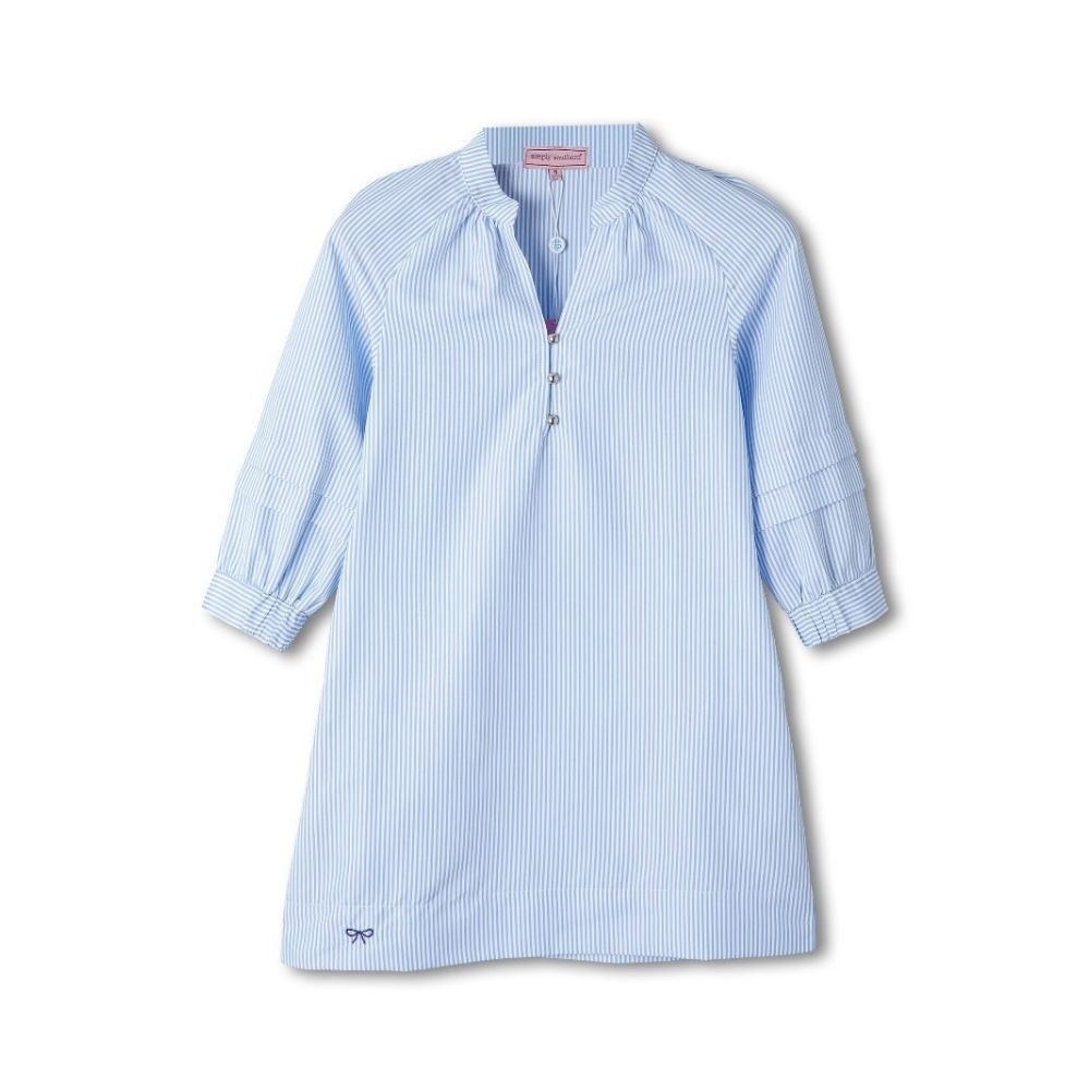 Seersucker Button Top, Color: BLUE STRIPE, Size: X SMALL