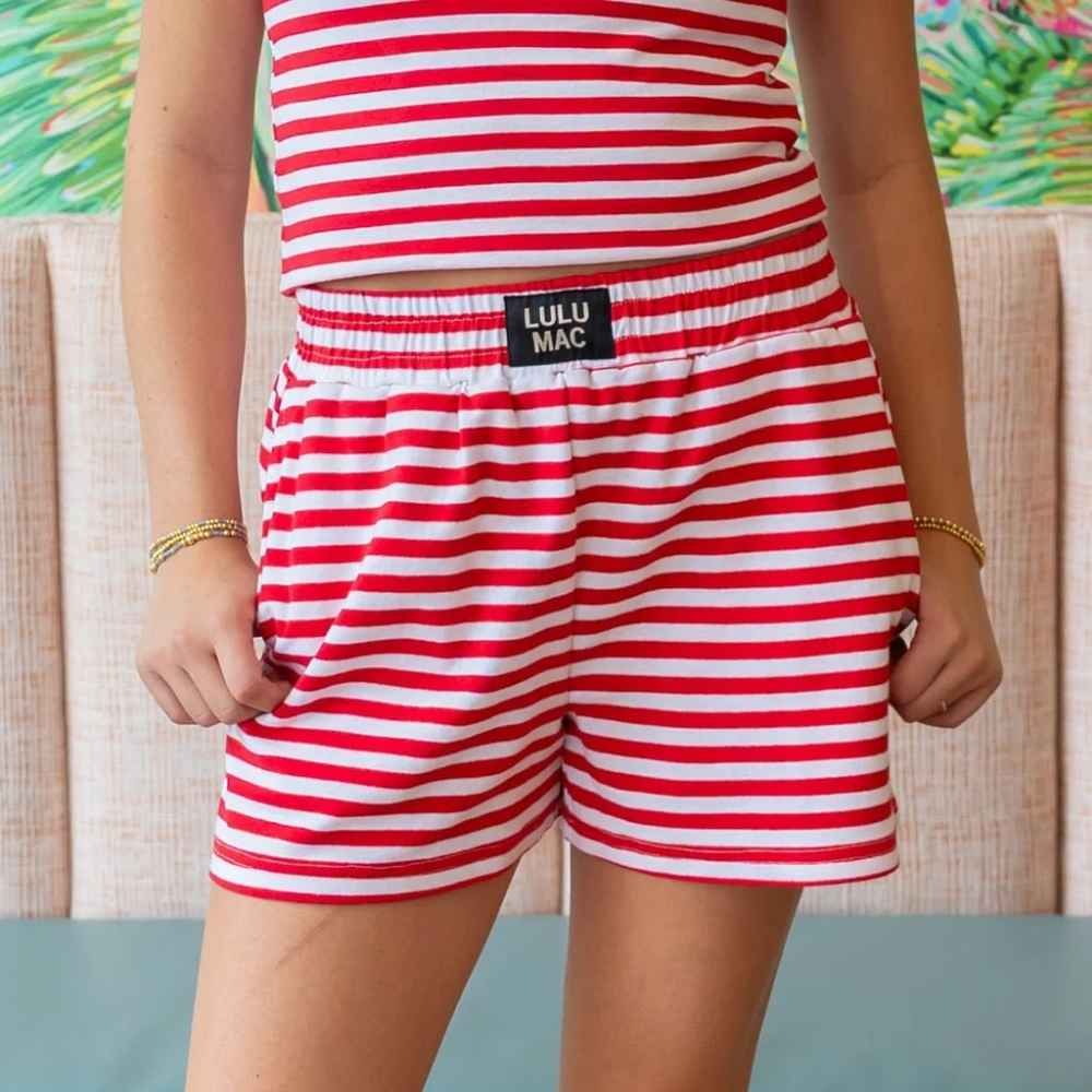 LULU MAC STRIPE SHORTS, Color: RED/WHITE, Size: X SMALL