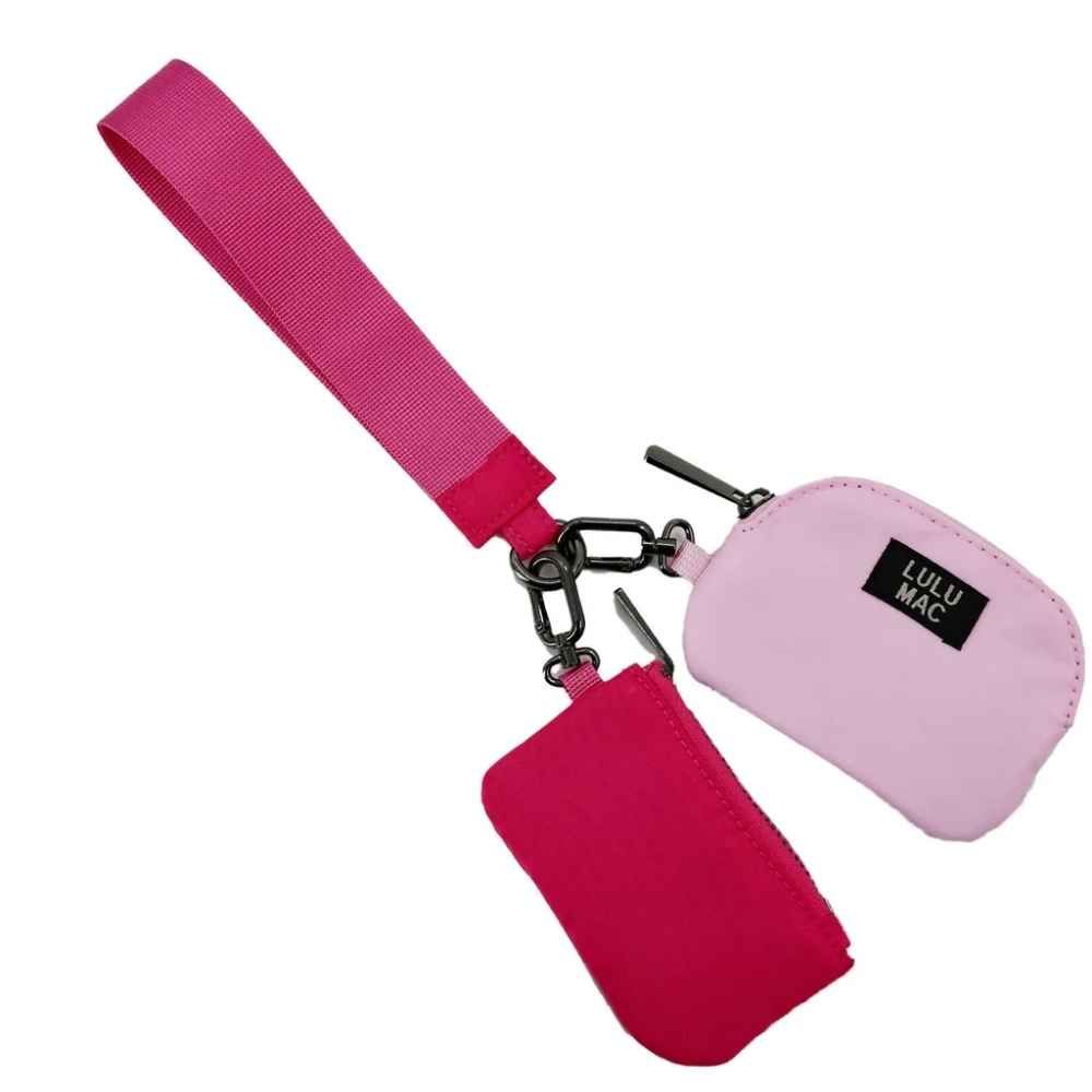LULU MAC DOUBLE POUCH WRISTLET, Color: HOT PINK/LIGHT PINK