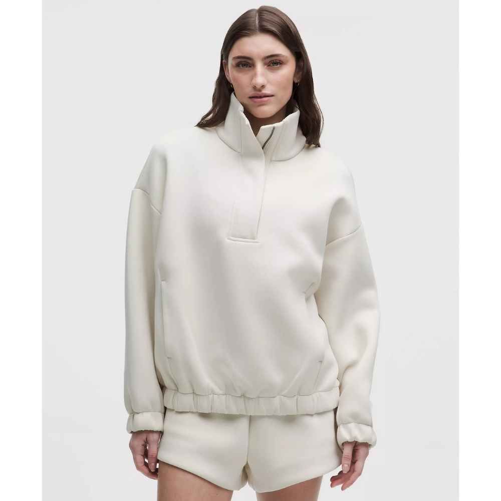 SLEEK SPACER HALF ZIP, Color: LIGHT IVORY, Size: X SMALL, Style: LW3LGZS