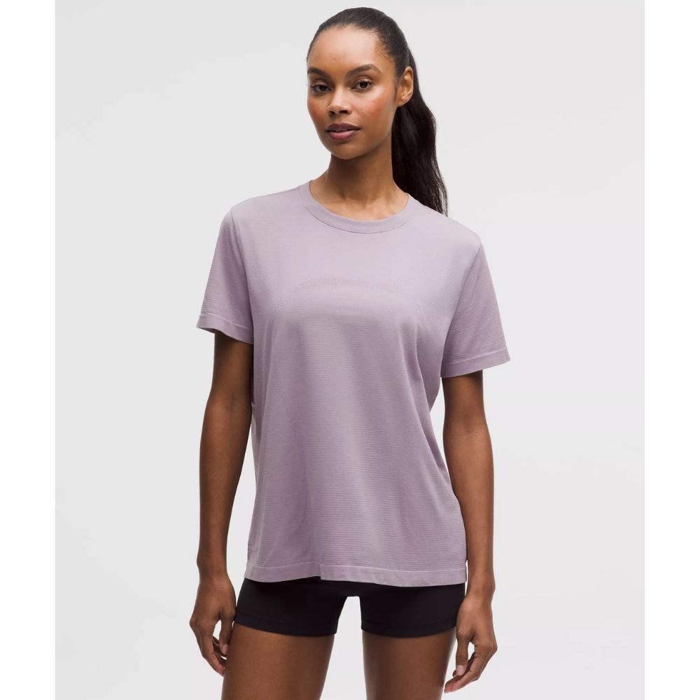 SWIFTLY RELAXED SHORT SLEEVE SHIRT HIP LENGTH, Color: LOTUS LAVENDER, Size: 2, Style: LW3JE8S
