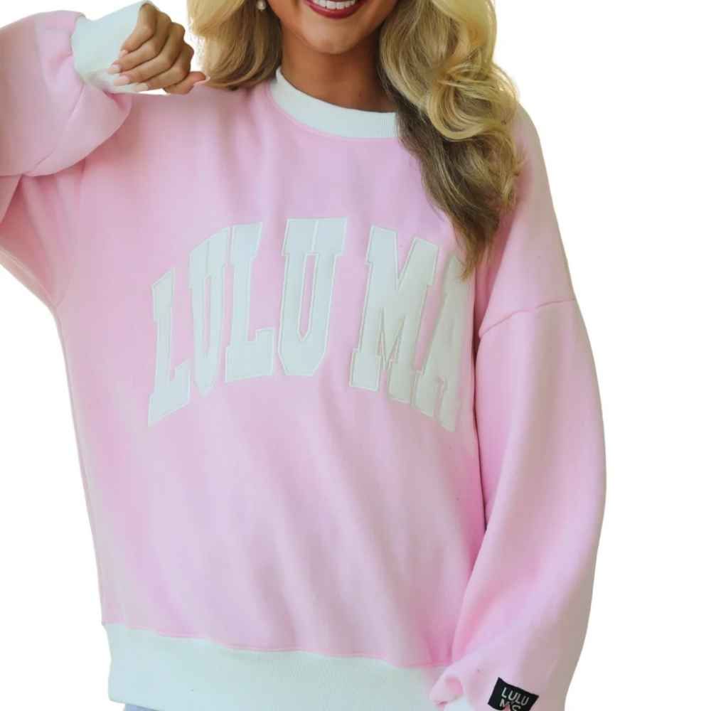 LULU MAC COLOR BLOCK STITCH SWEATSHIRT, Color: PINK/WHITE, Size: X-SMALL