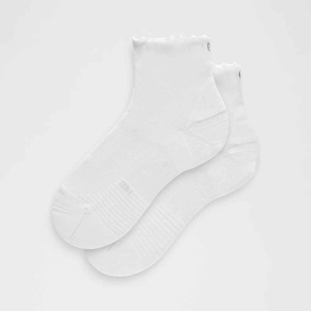 UNISEX POWER STRIDE ANKLE SOCKS LETTUCE EDGE, Color: WHITE, Size: SMALL, Style: LU9DVQS