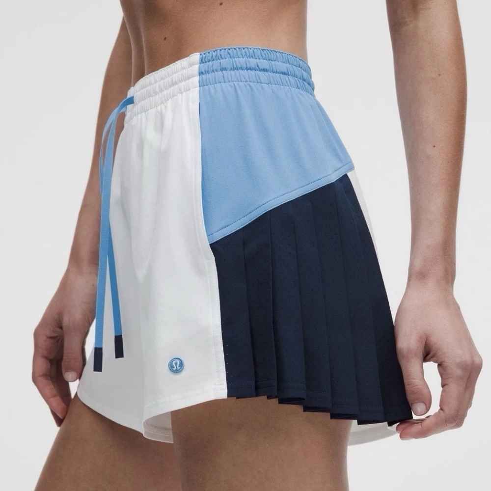 COURT CHAMP SIDE PLEAT HIGH RISE TENNIS SHORT 3", Color: WHITE/OCEAN WAVE/CLUB BLUE, Size: X SMALL, Style: LW7DT2S