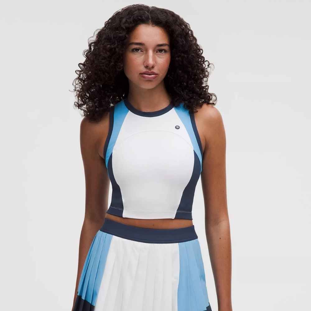 COURT CHAMP HIGH NECK TENNIS TANK TOP, Color: WHITE/OCEAN WAVE/CLUB BLUE, Size: X SMALL, Style: LW1FZVS