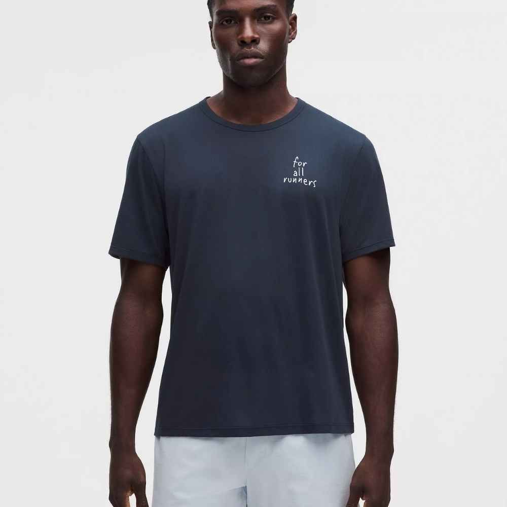 MILE MARKER MESH SHORT SLEEVE SHIRT FOR ALL RUNNERS, Color: TRUE NAVY, Size: SMALL, Style: LM3GJ7S