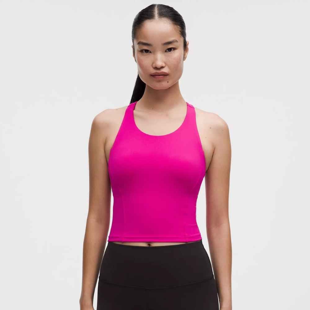 WUNDER TRAIN RACERBACK TANK TOP MEDIUM SUPPORT B/C CUP, Color: PINK FLARE, Size: 2, Style: LW1FGBS