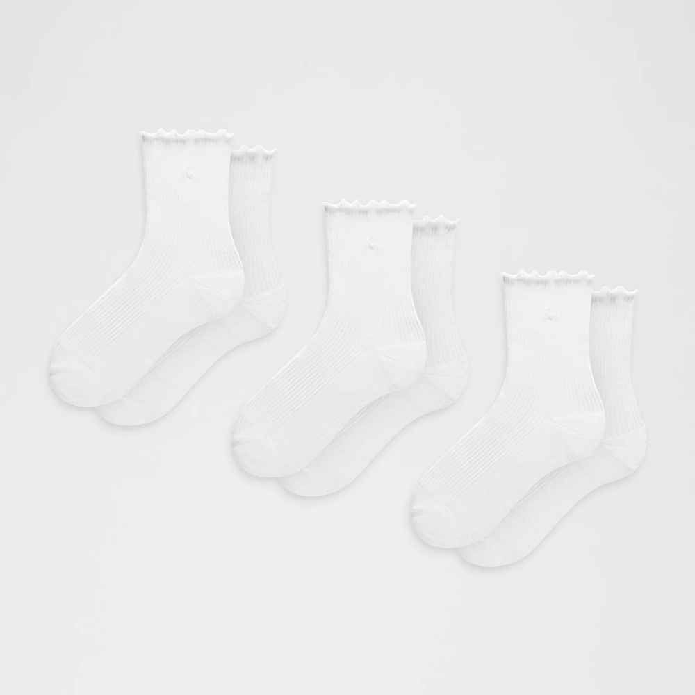 UNISEX LETTUCE EDGE QUARTER SOCKS 3 PACK, Color: WHITE, Size: SMALL, Style: LU9EA3S
