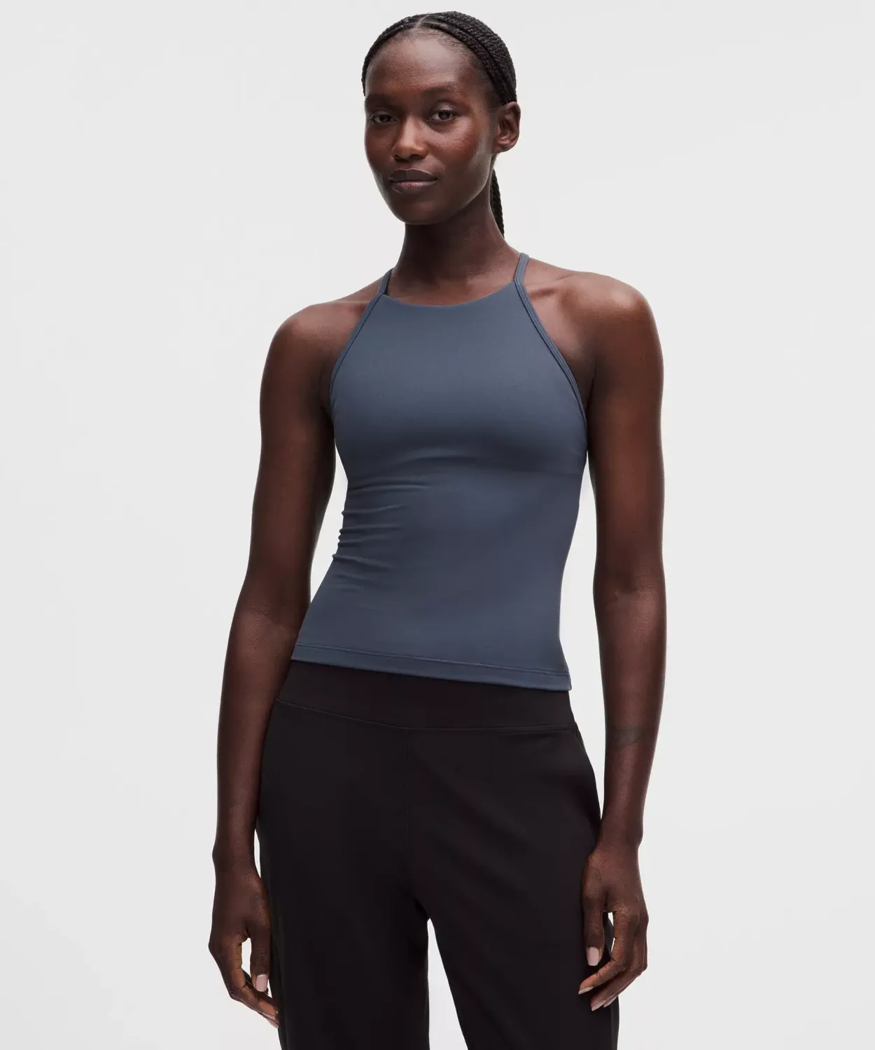 FLOW Y HIGH-NECK TANK TOP LIGHT SUPPORT B/C CUP, Color: DUSTY DIAMOND, Size: X SMALL, Style: LW1GRKS
