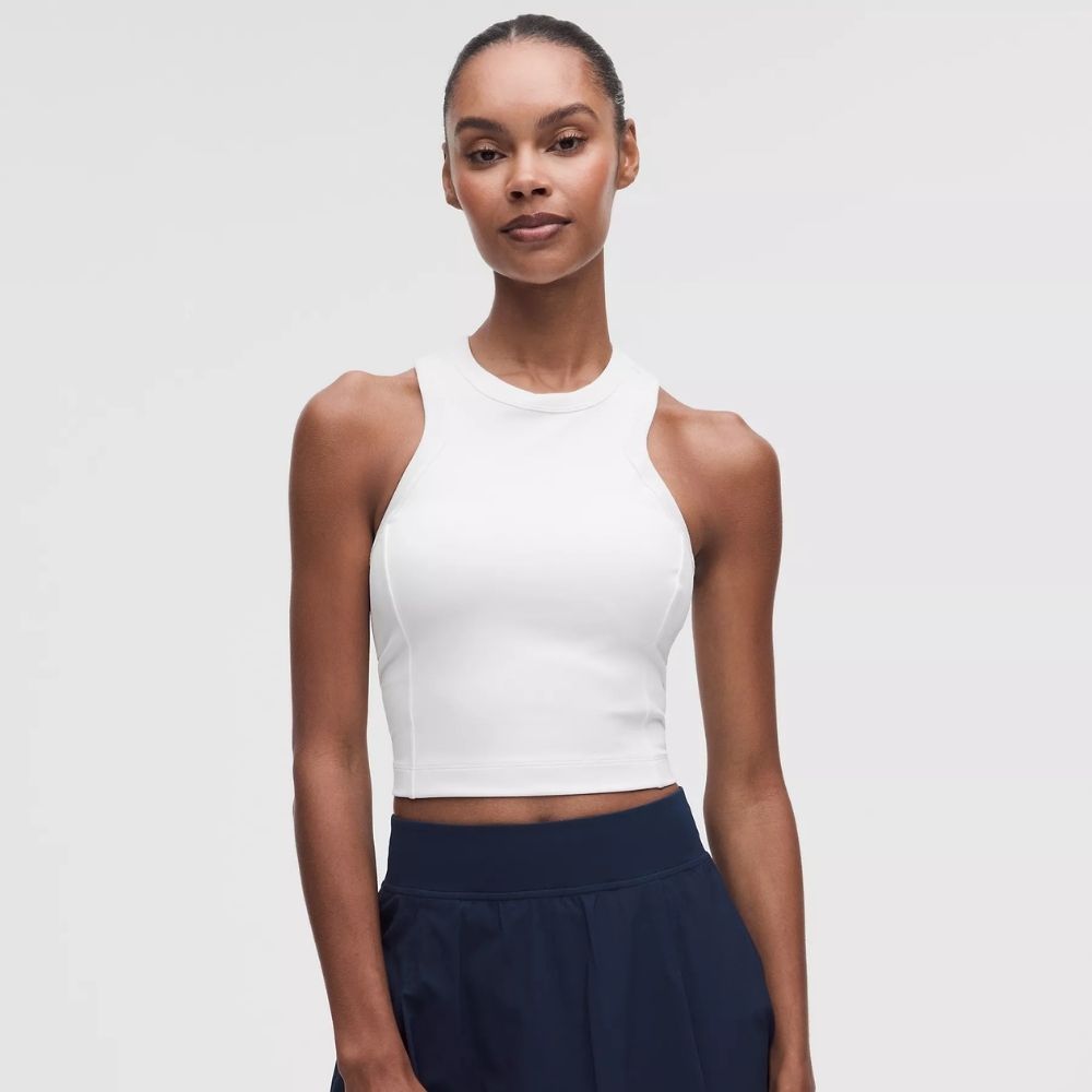 HIGH NECK RACERBACK TENNIS TOP TRIM, Color: WHITE, Size: X SMALL, Style: LW1GF1S