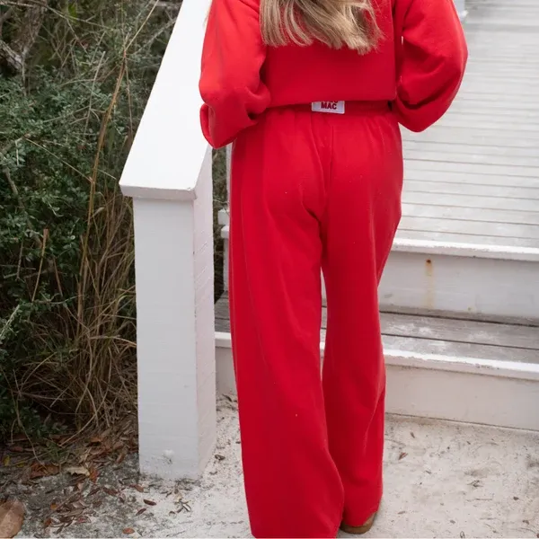 LULU MAC TERRY CLOTH PANTS, Color: RED, Size: X SMALL