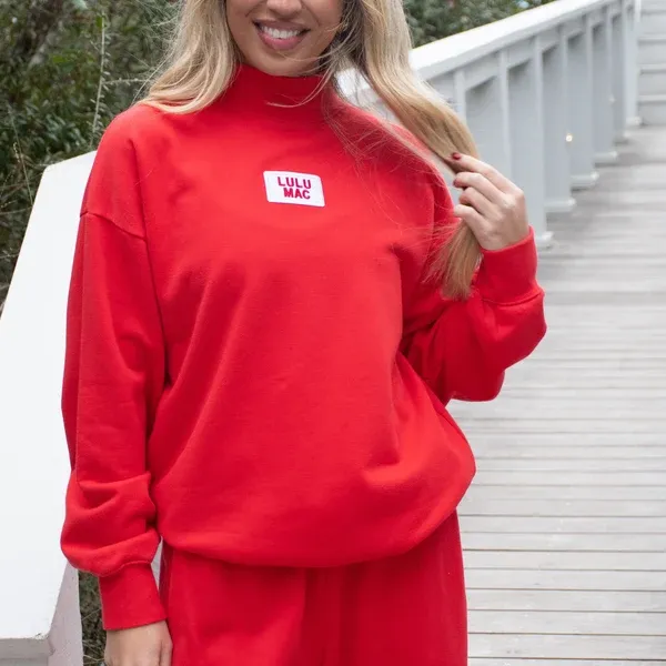 LULU MAC LONG SLEEVE TERRY CLOTH TOP, Color: RED, Size: X SMALL