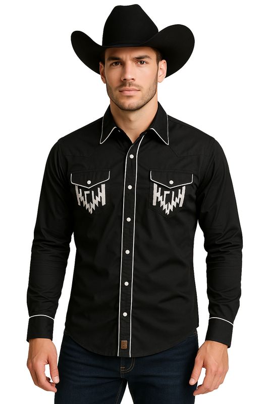 Camisa Ariat retro negra con broche de presión de Chimayo