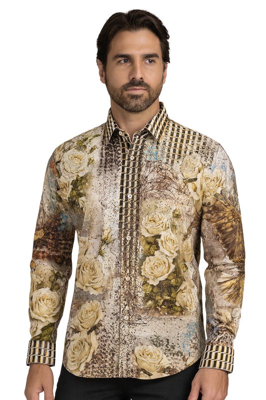 Camisa Barabas manga larga con diamantes de imitación Breezelet