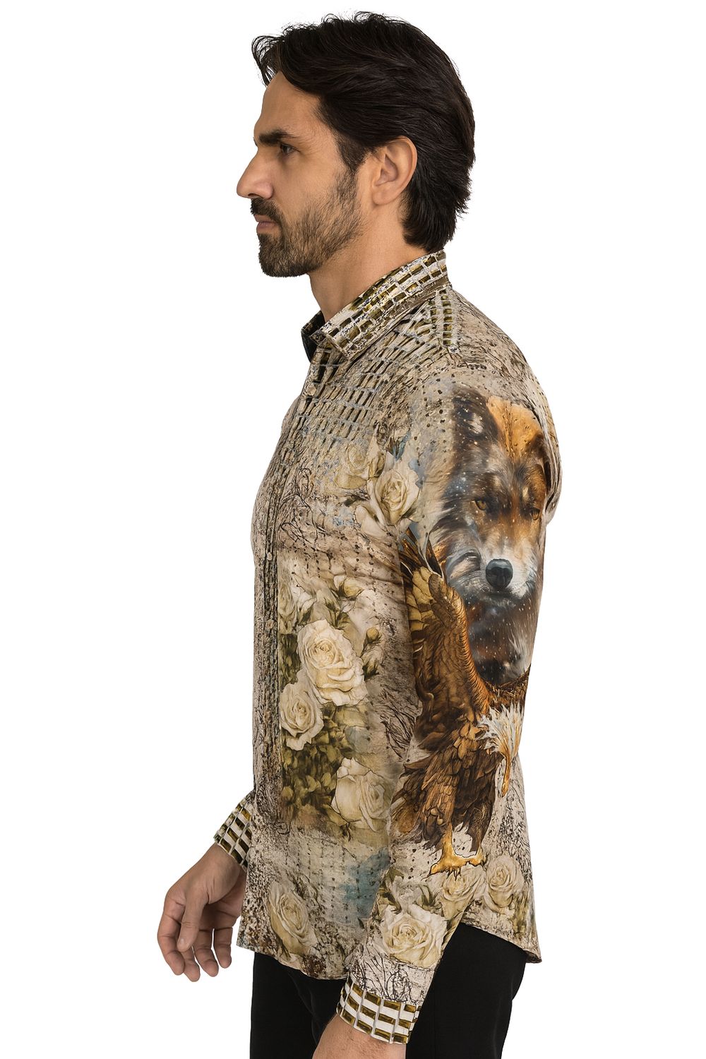 Camisa Barabas manga larga con diamantes de imitación Breezelet