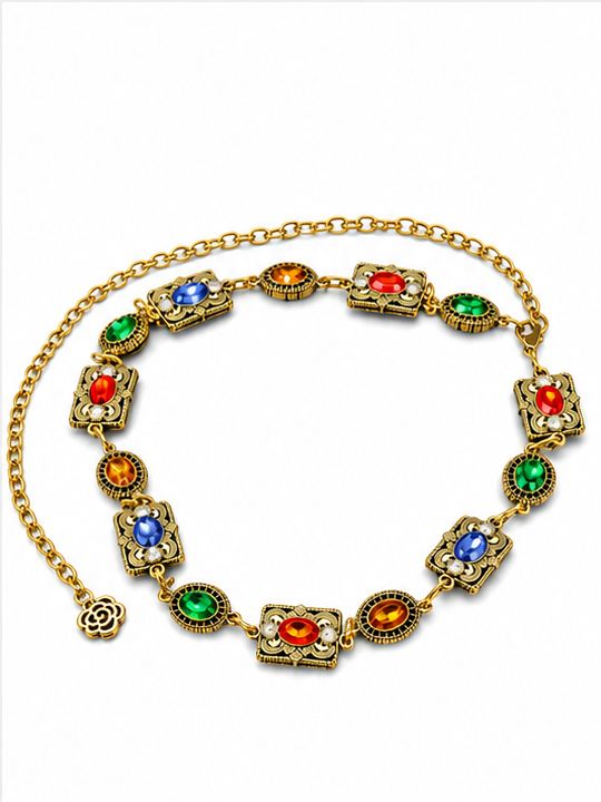 Cinto de Cadena con Piedras de Colores