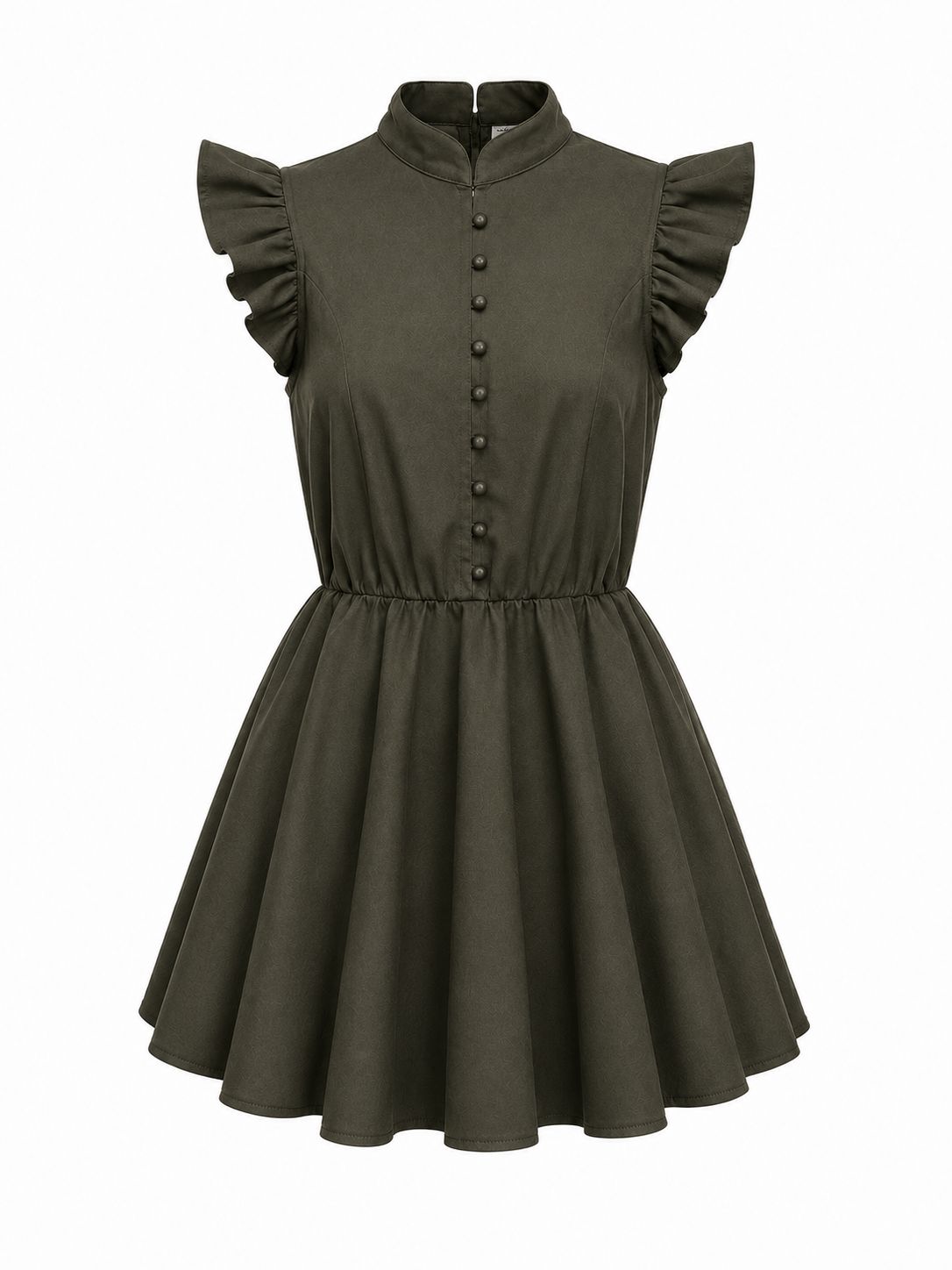Vestido Verde Olivo con Olanes