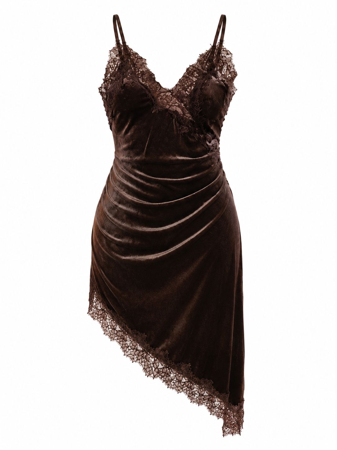 Vestido Vaquero Mujer Café Terciopelo Con Encaje