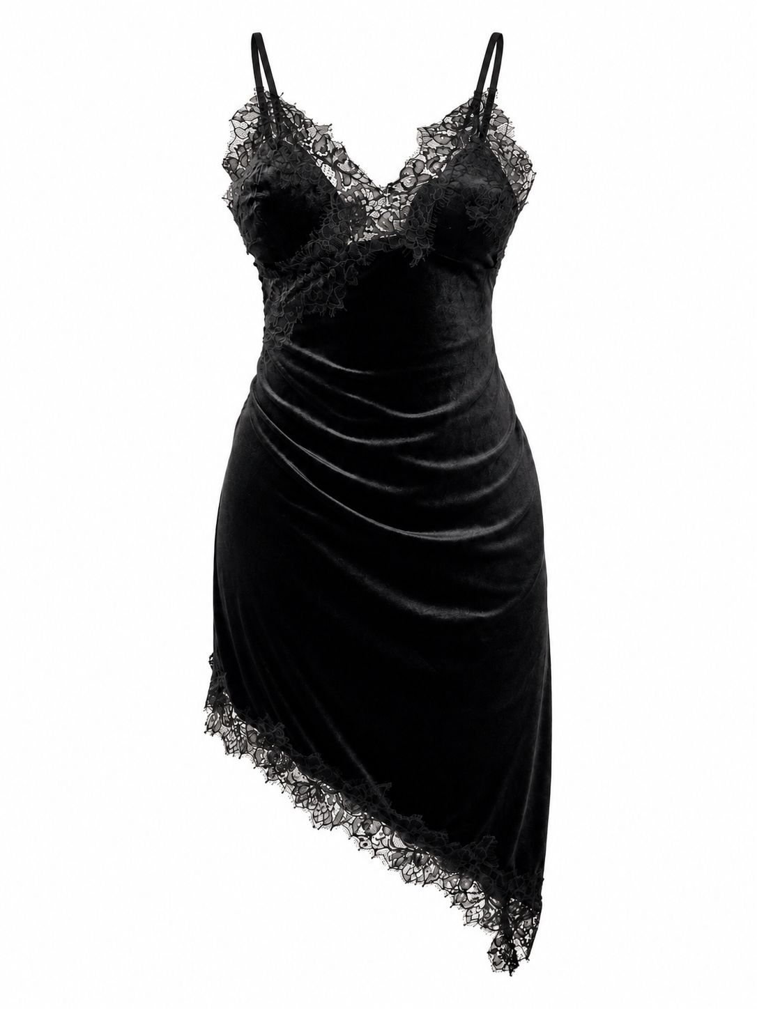 Vestido Vaquero Mujer Negro Terciopelo Con Encaje