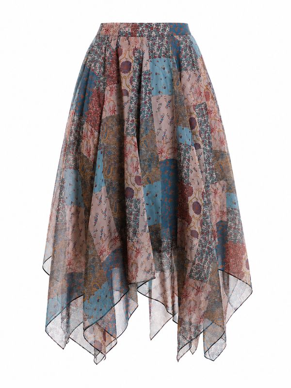 Falda Mujer Western Boho Patchwork Asimétrica Estampada