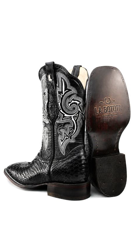 Bota Vaquera La Botota Piel Python Negra Horma Rodeo
