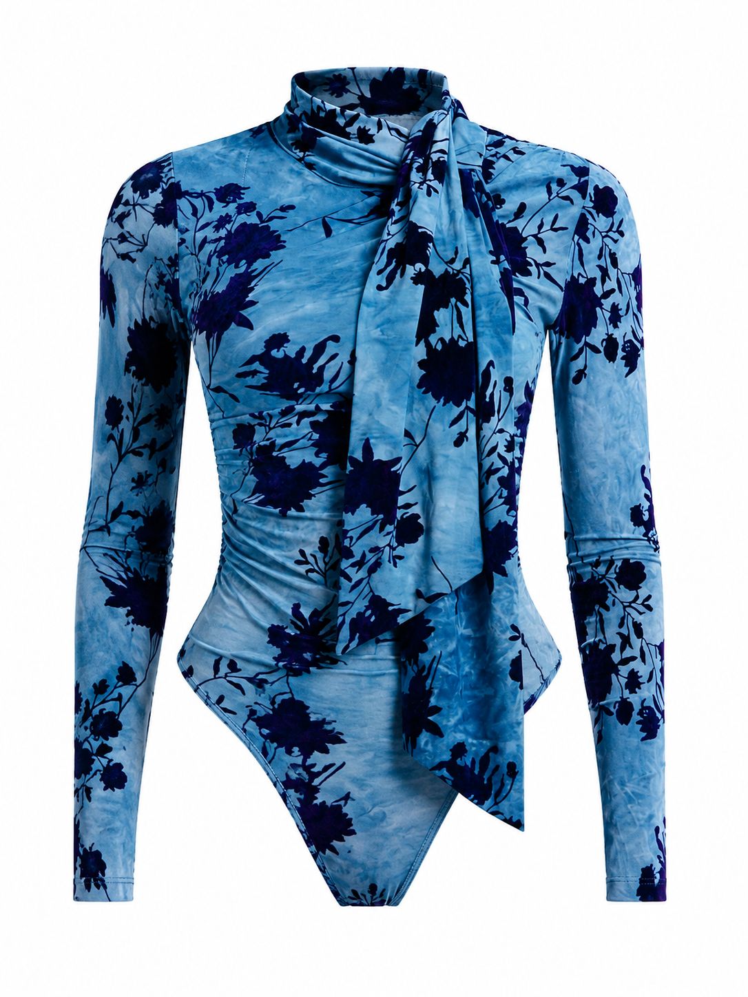 Blusa Body Vaquera Mujer Azul Floral Manga Larga