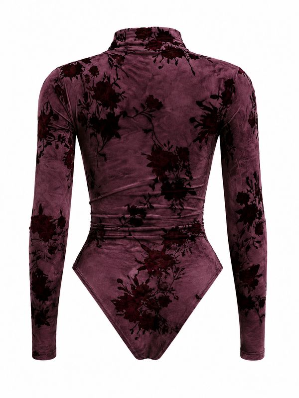 Blusa Body Vaquera Mujer Vino Floral Manga Larga