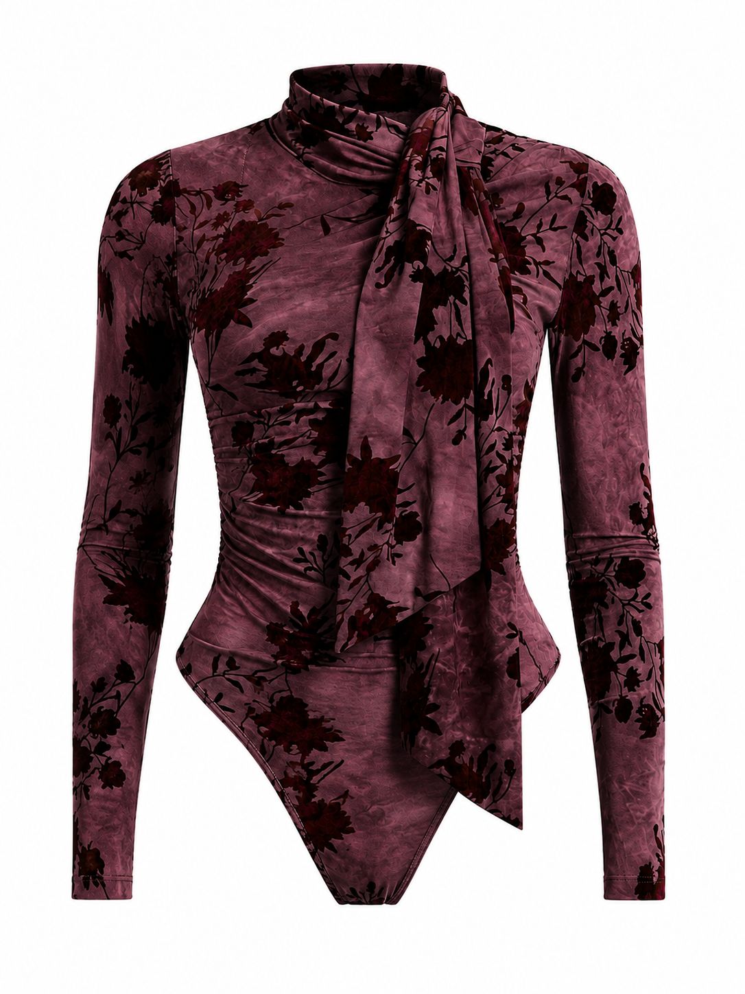 Blusa Body Vaquera Mujer Vino Floral Manga Larga
