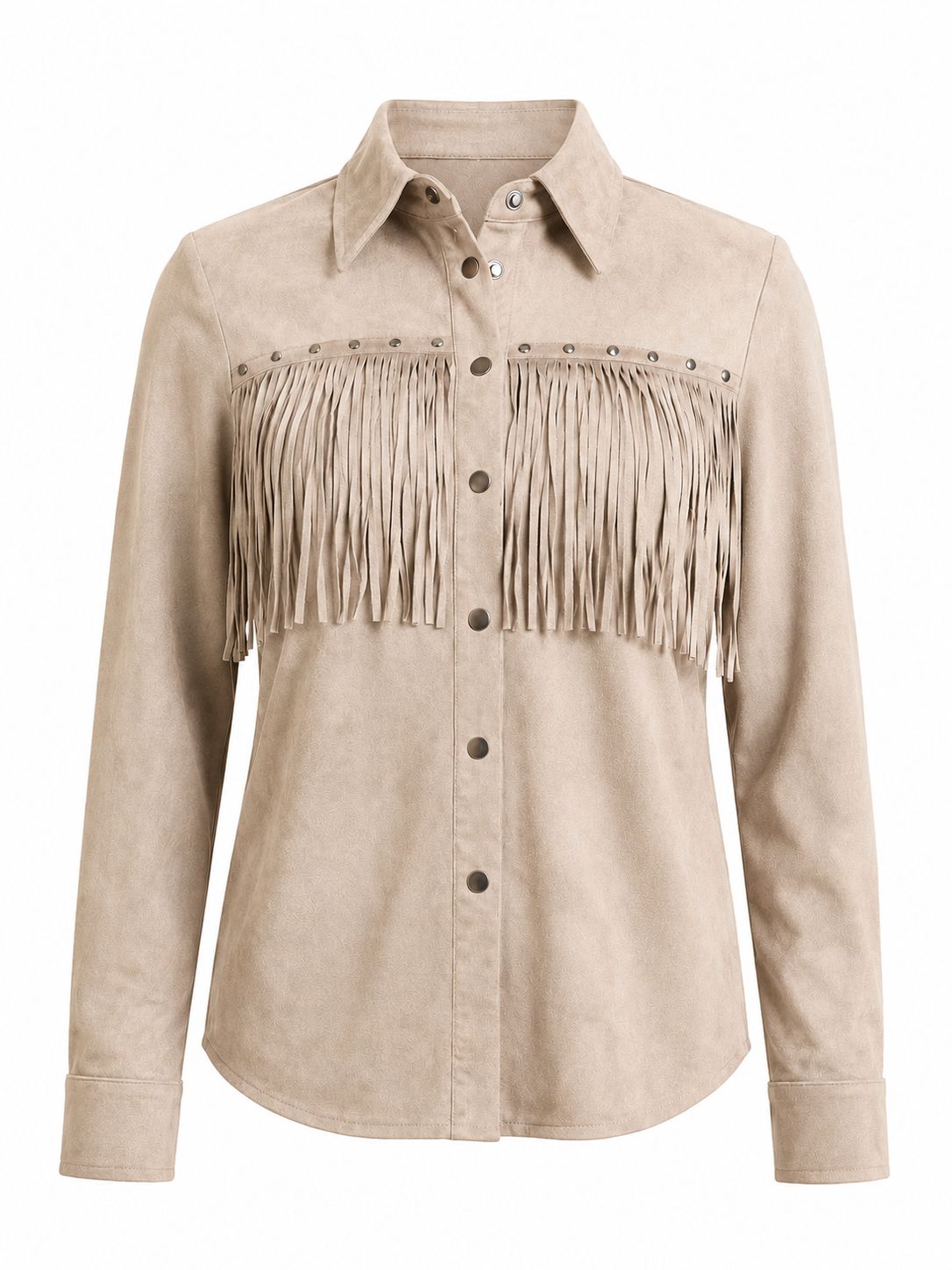 Camisa Vaquera para Mujer Beige con Flecos Estilo Western