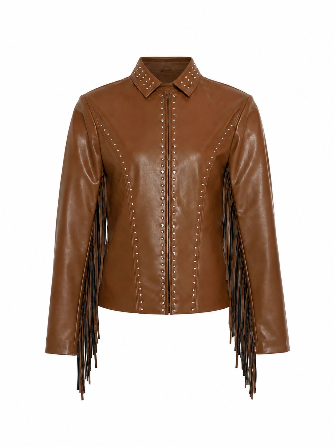 Chamarra Vaquera para Mujer Café con Flecos Estilo Western