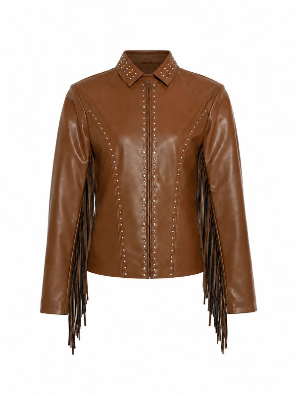 Chamarra Vaquera para Mujer Café con Flecos Estilo Western