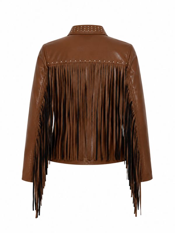 Chamarra Vaquera para Mujer Café con Flecos Estilo Western