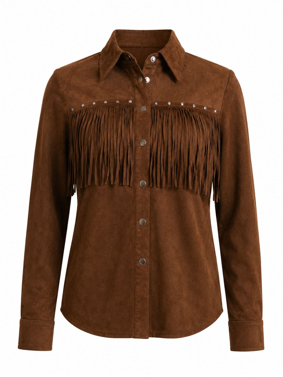 Camisa Vaquera para Mujer Café Claro con Flecos Estilo Western