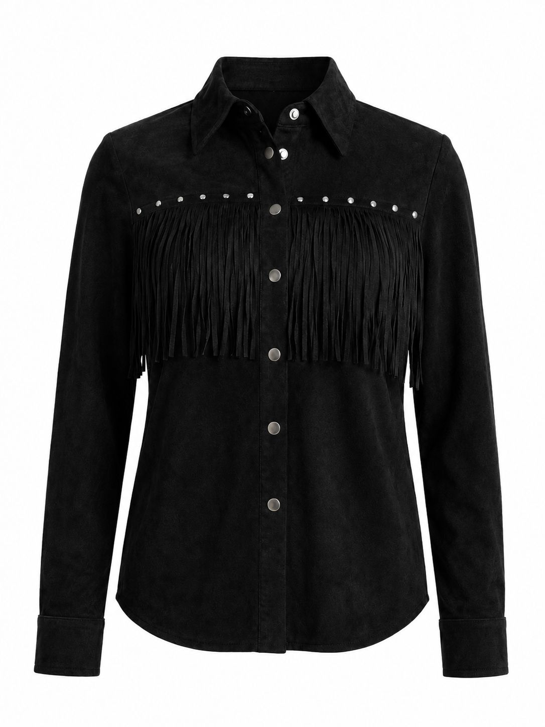 Camisa Vaquera para Mujer Café Obscuro con Flecos Estilo Western