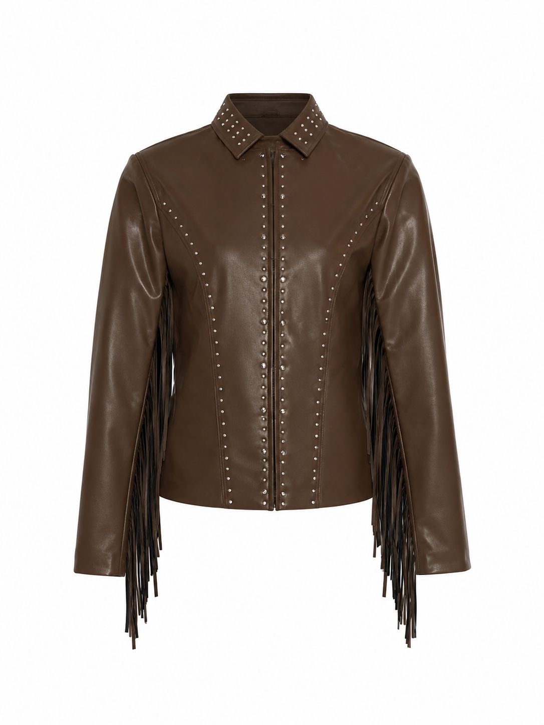 Chamarra Vaquera para Mujer Moka con Flecos Estilo Western