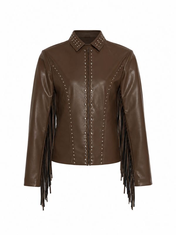 Chamarra Vaquera para Mujer Moka con Flecos Estilo Western