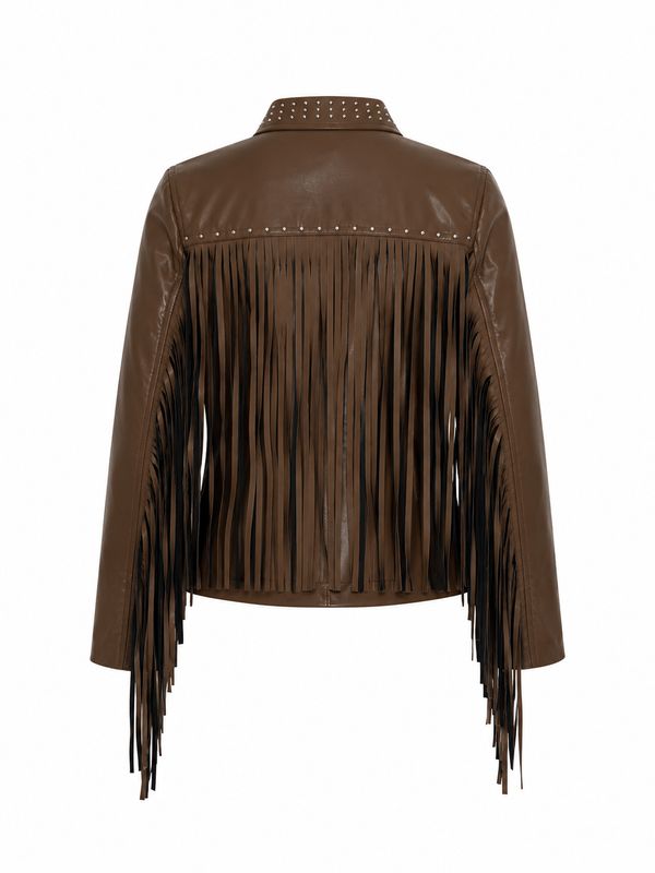 Chamarra Vaquera para Mujer Moka con Flecos Estilo Western