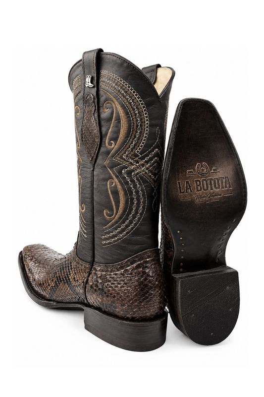 Bota Vaquera La Botota Piel Python Café Horma Holandesa
