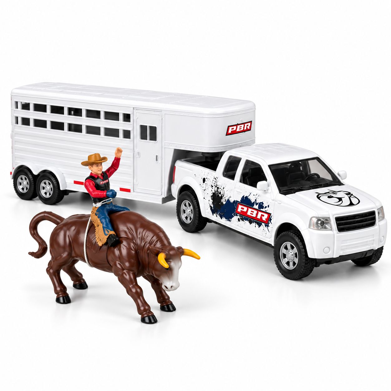 Set PBR Professional Bull Riders – NewRay – Camioneta, Remolque, Toro y Jinete