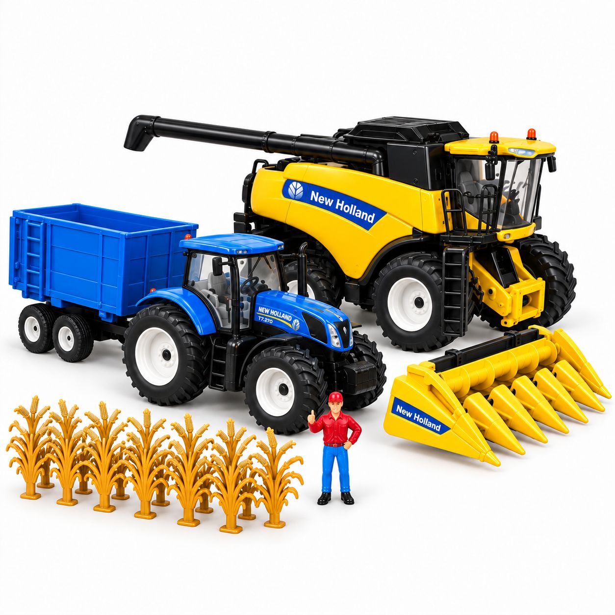 Set Agrícola New Holland CR9090 + Tractor T7.270 – NewRay – Escala 1:32