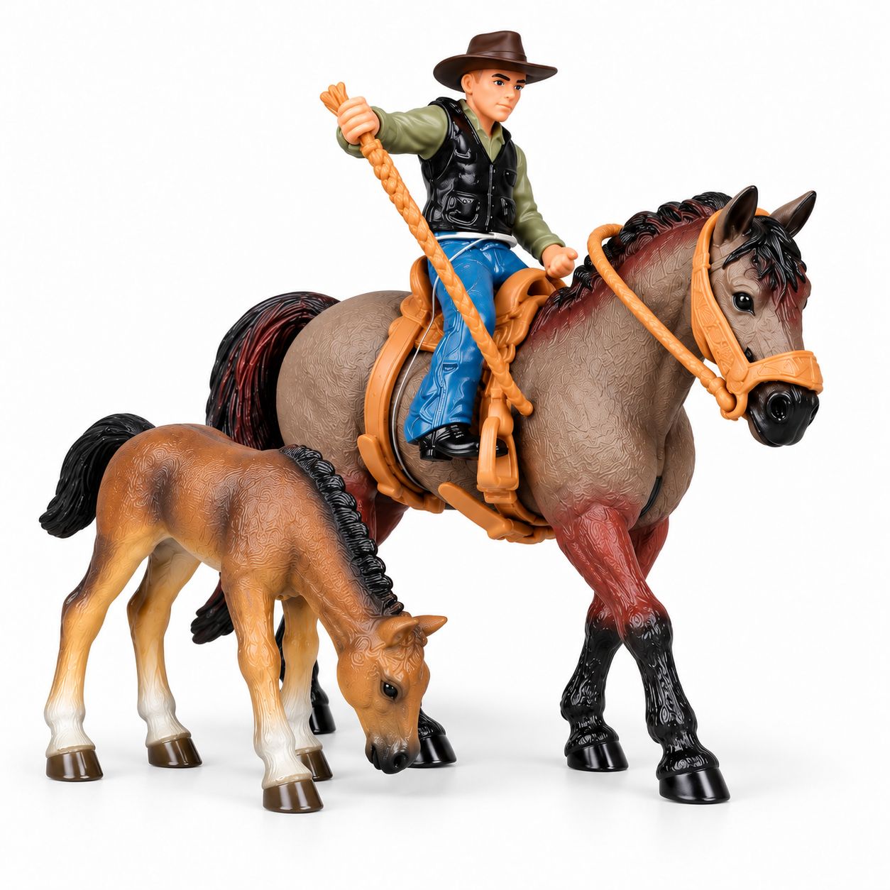 Set de Caballo con Potro y Jinete Vaquero – Series Model The World of Animals