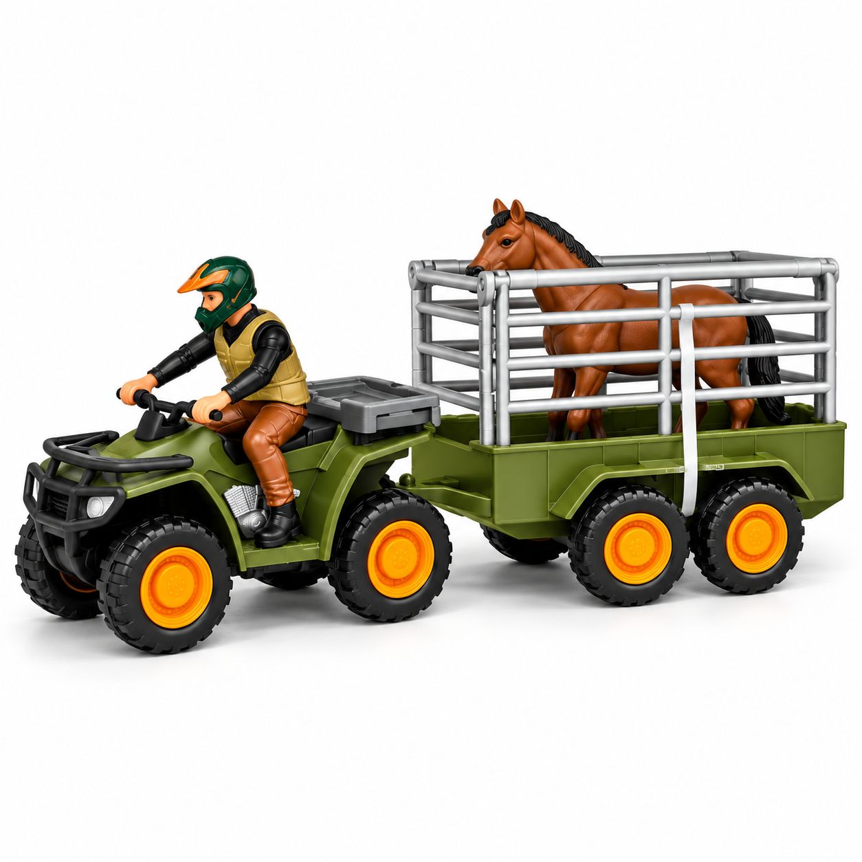 Set de Cuatrimoto con Remolque Ganadero, Caballo y Conductor – Series Model