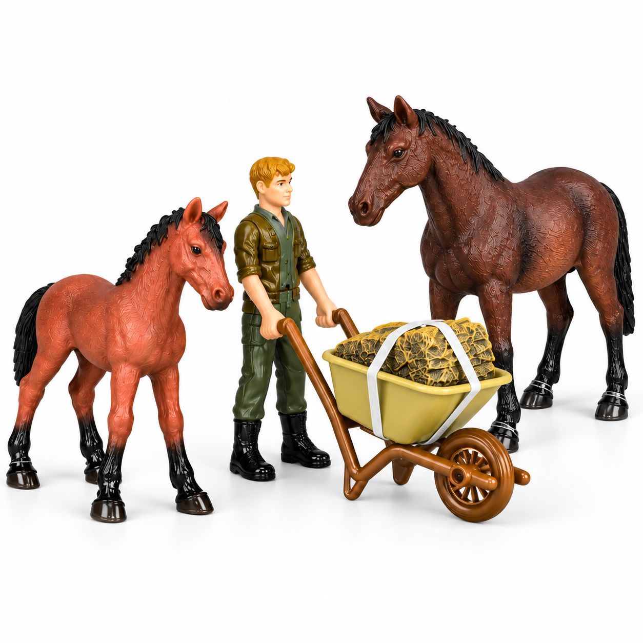 Set de Caballo, Potro, Granjero y Carretilla – Series Model The World of Animals